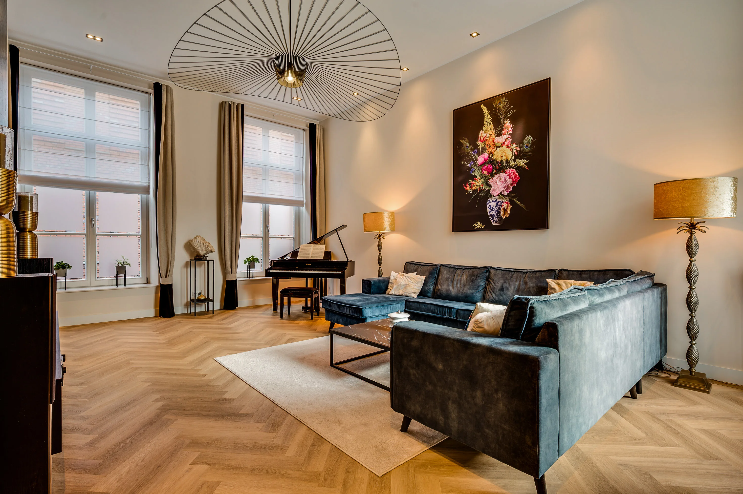 Living room with grand piano