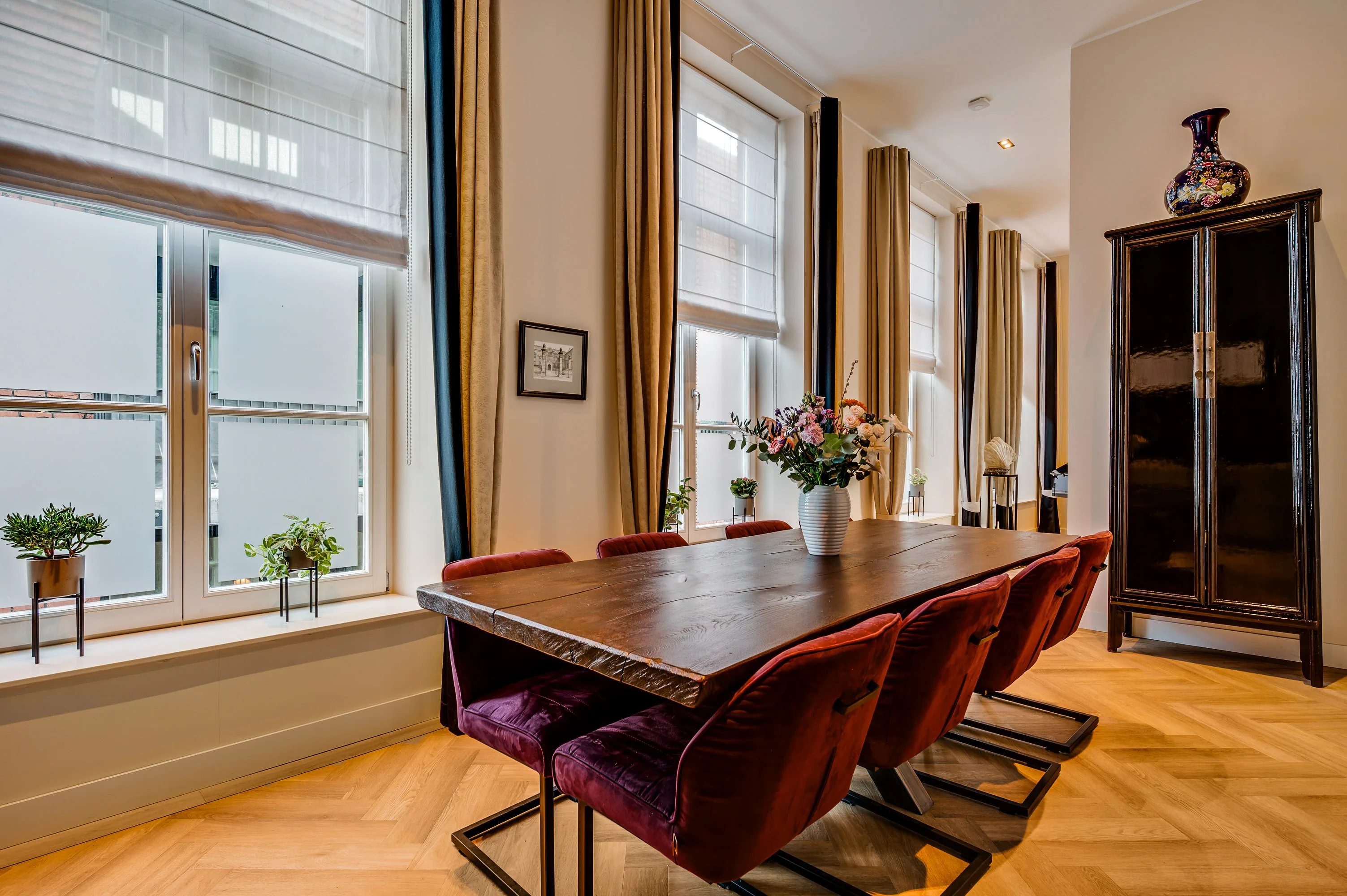 Dining room with large windows